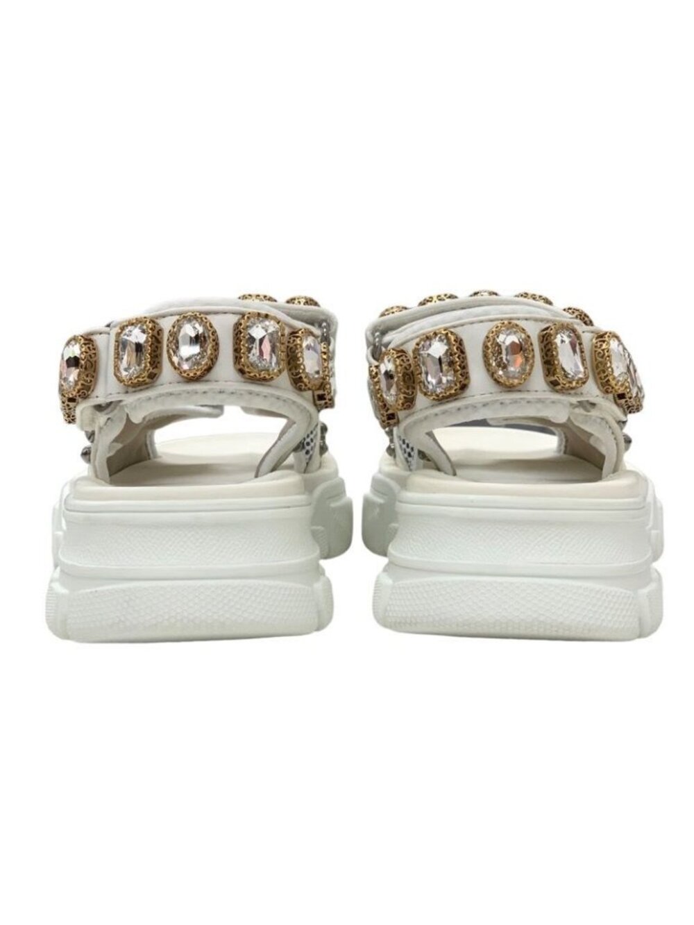 Gucci Sandals Shoes Mesh Leather White Gold Silver Sports Flat - Picture 6 of 11